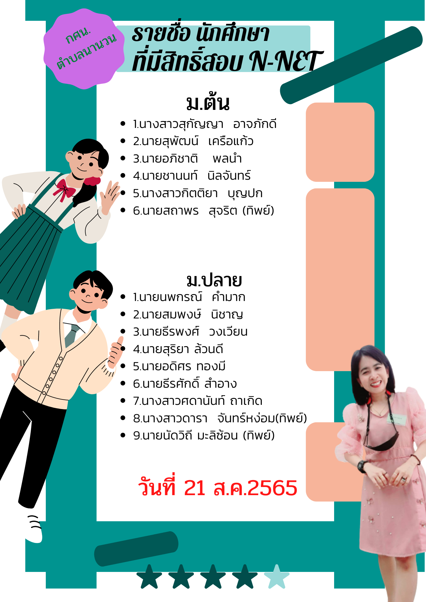 รายชื่อผู้มีสิทธิ์สอบ N-NET ปีการศึกษา 1/2565